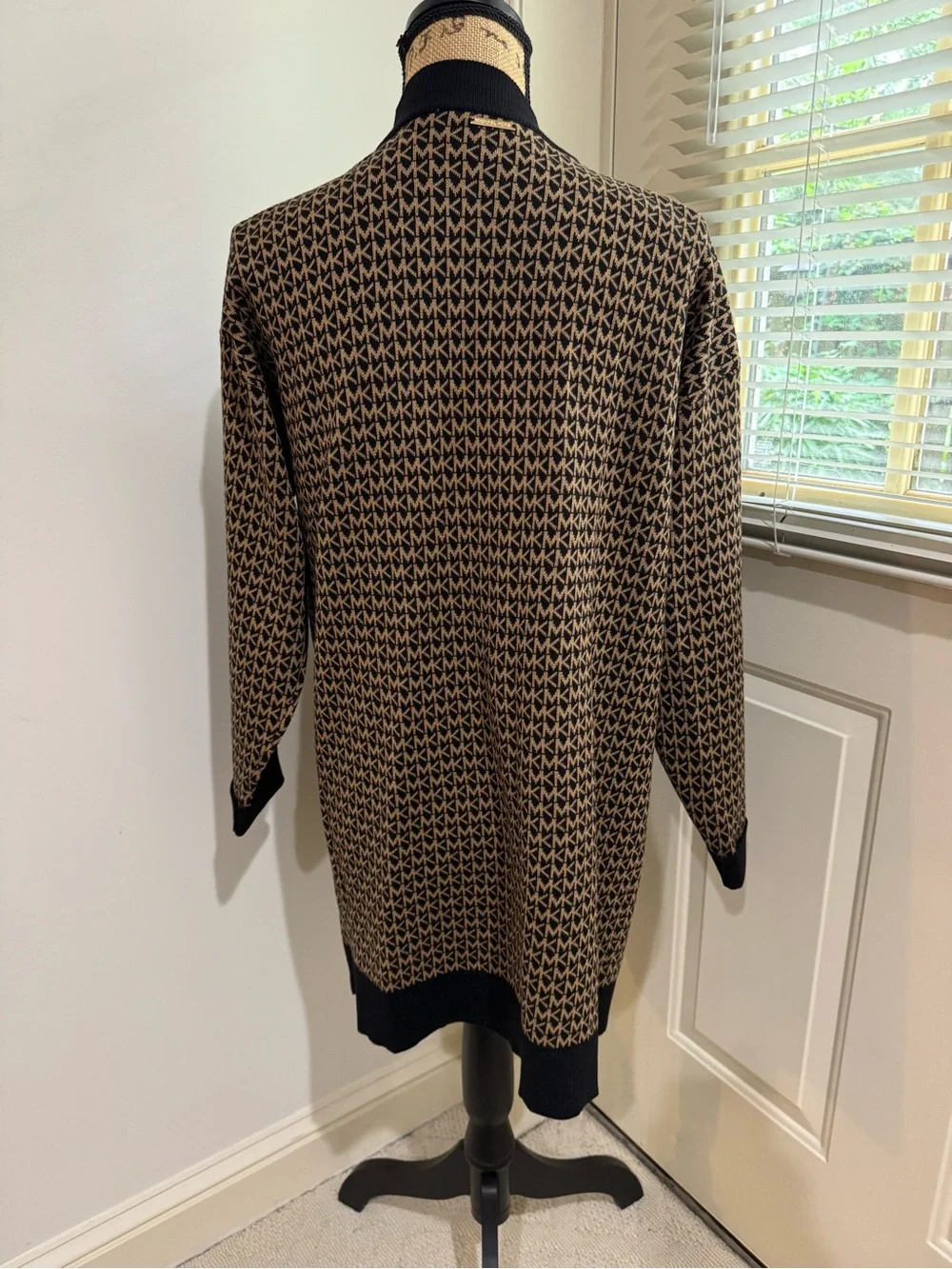 Michael Kors Black & Brown Logo-Pattern Open front cotton blend Cardigan size M